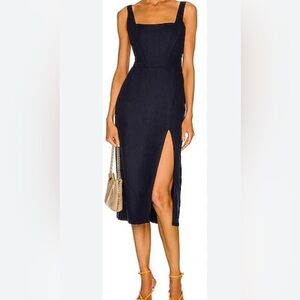 STAUD Navy Rome Linen Midi Dress Size 0 EUC